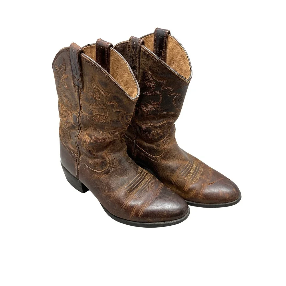 Ariat Heritage Western Boots Kids Size 3 Brown Leather Round Toe Cowboy Good